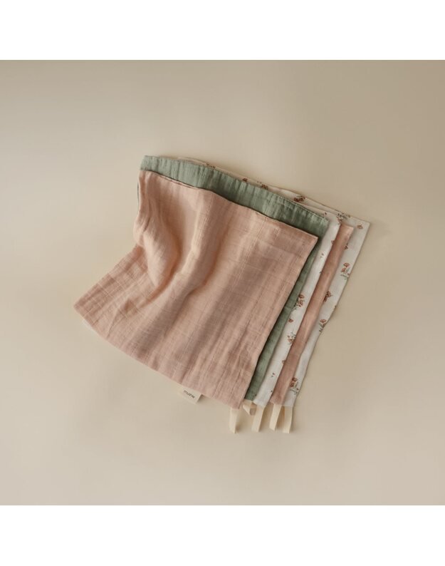 Mushie muslin cotton washcloth 5-pack Pink Flowers Combo