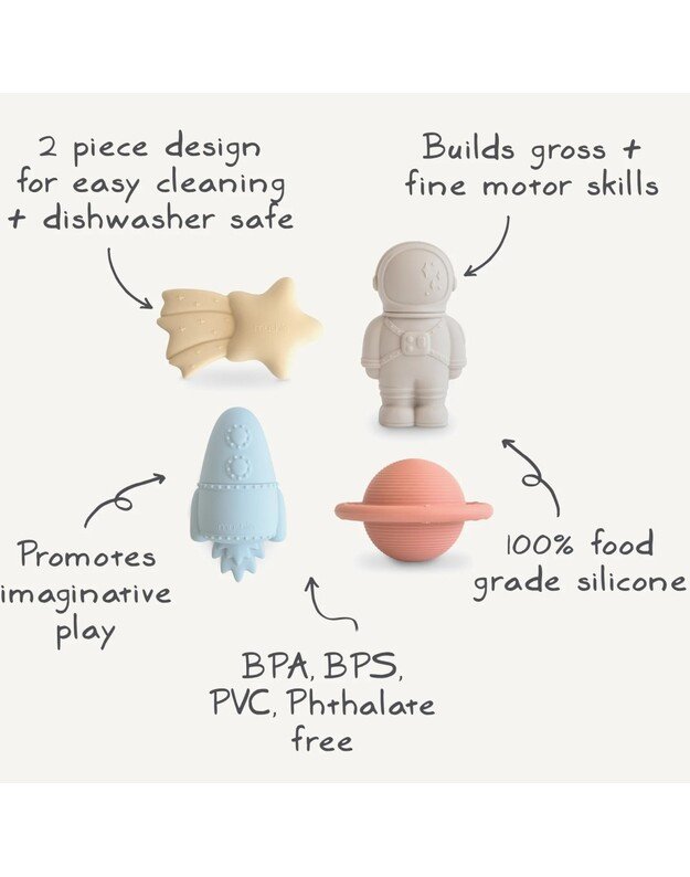 Mushie silicone bath toys Space, 4pk