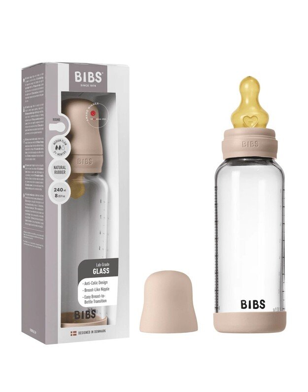 BIBS glass bottle + medium flow teat, 240 ml Blush 1