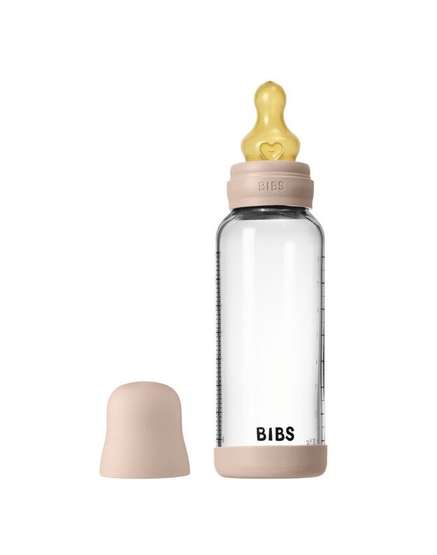 BIBS glass bottle + medium flow teat, 240 ml Blush