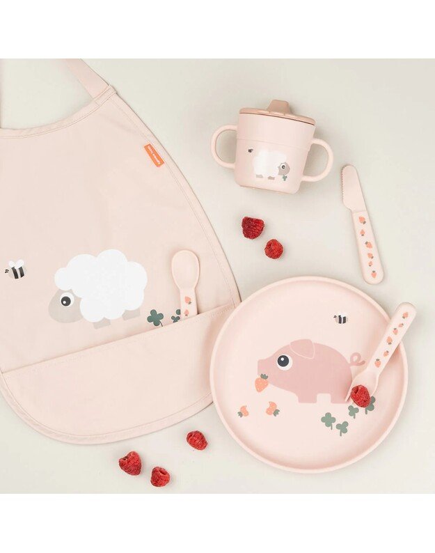 Done by Deer neslystanti lėkštė Foodie Tiny Farm, rausva 3