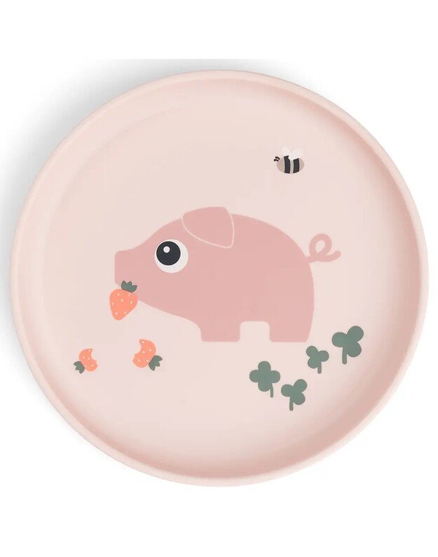 Done by Deer neslystanti lėkštė Foodie Tiny Farm, rausva 1