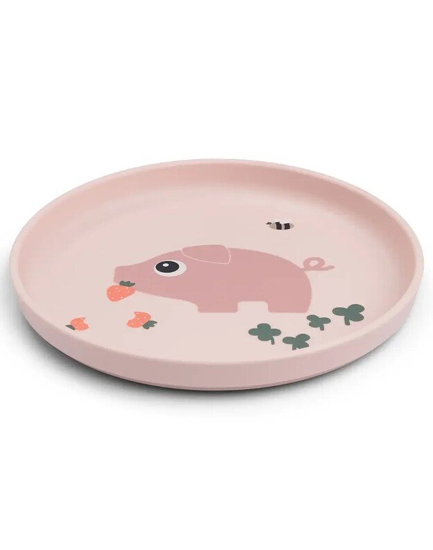 Done by Deer neslystanti lėkštė Foodie Tiny Farm, rausva