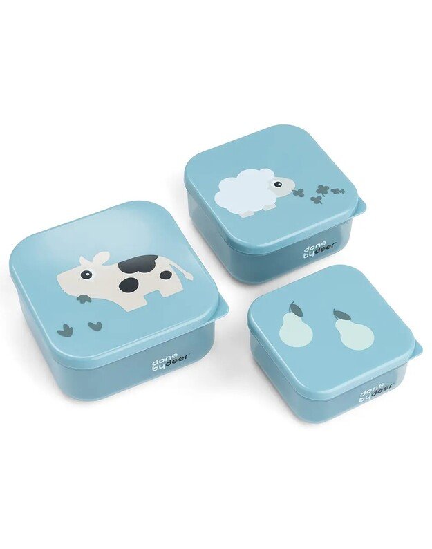 Done by Deer priešpiečių (užkandžių) dėžučių rinkinys Tiny Farm, mėlynas