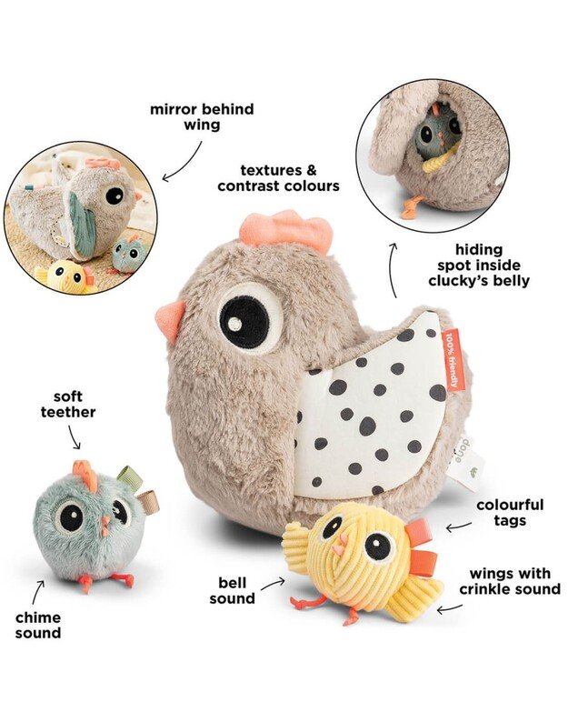 Done by Deer minkštas slėpynių veiklos žaislas Clucky, smėlio spalvos 1