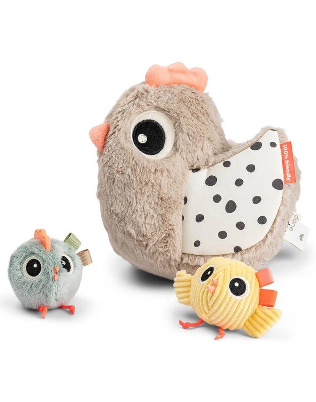 Done by Deer minkštas slėpynių veiklos žaislas Clucky, smėlio spalvos