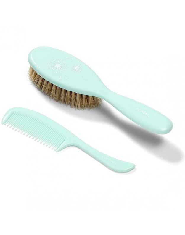 BabyOno natūralių šerių plaukų šepetys ir šukos, žali