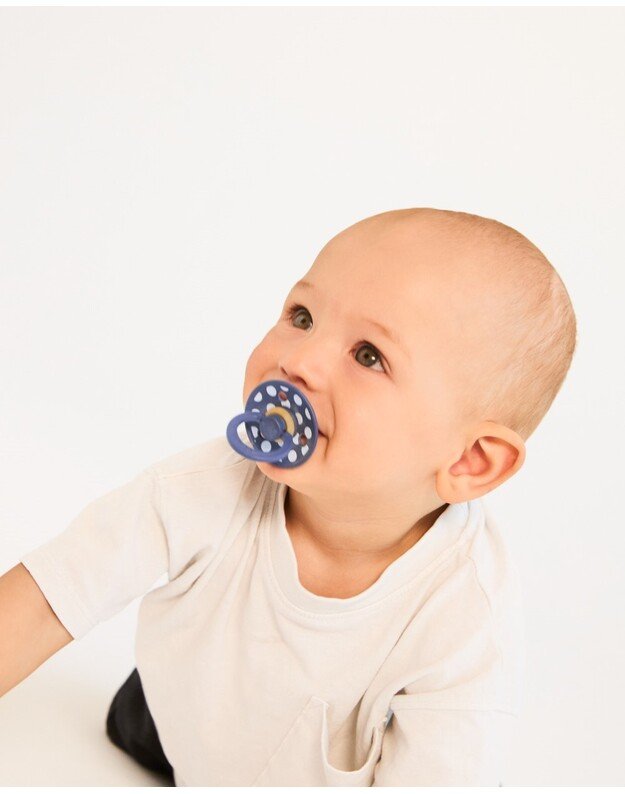 BIBS Studio Colour čiulptukai Polka - Baby Blue/Steel Blue, 2 vnt, įvairių dydžių