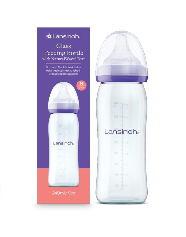 Lansinoh stiklinis maitinimo buteliukas su žinduku, 240 ml