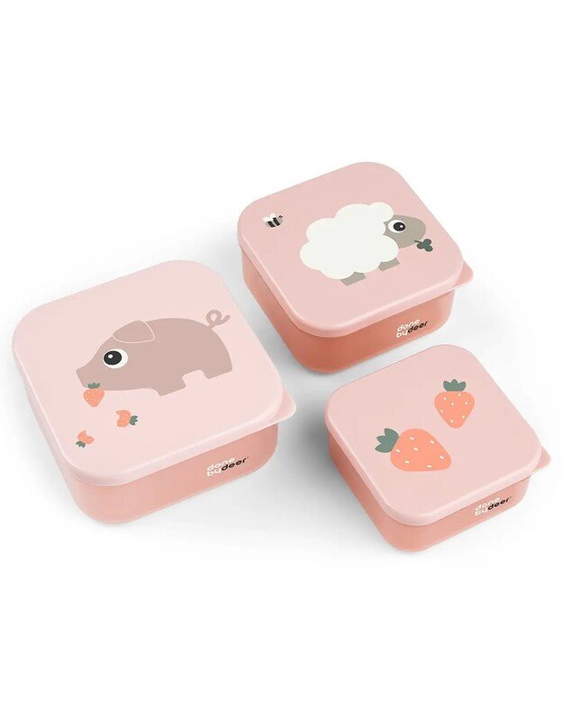 Done by Deer priešpiečių (užkandžių) dėžučių rinkinys Tiny Farm, rausvas