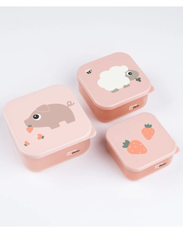 Done by Deer priešpiečių (užkandžių) dėžučių rinkinys Tiny Farm, rausvas 1