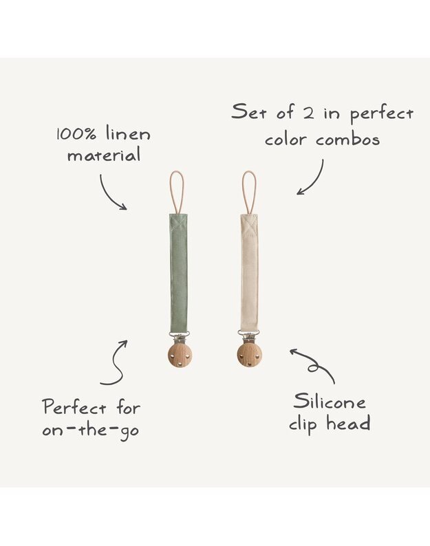 Mushie lininiai čiulptuko laikikliai Blush / Cream, 2vnt 4