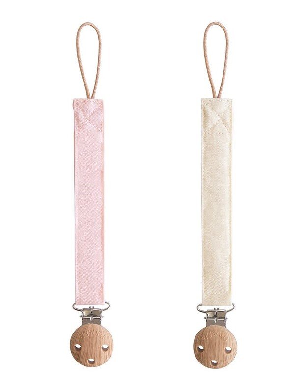 Mushie lininiai čiulptuko laikikliai Blush / Cream, 2vnt