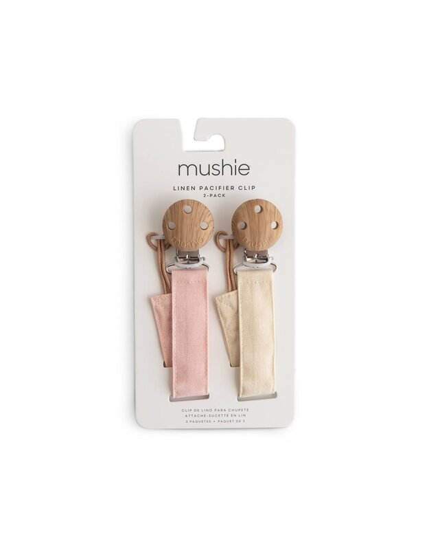Mushie lininiai čiulptuko laikikliai Blush / Cream, 2vnt 1