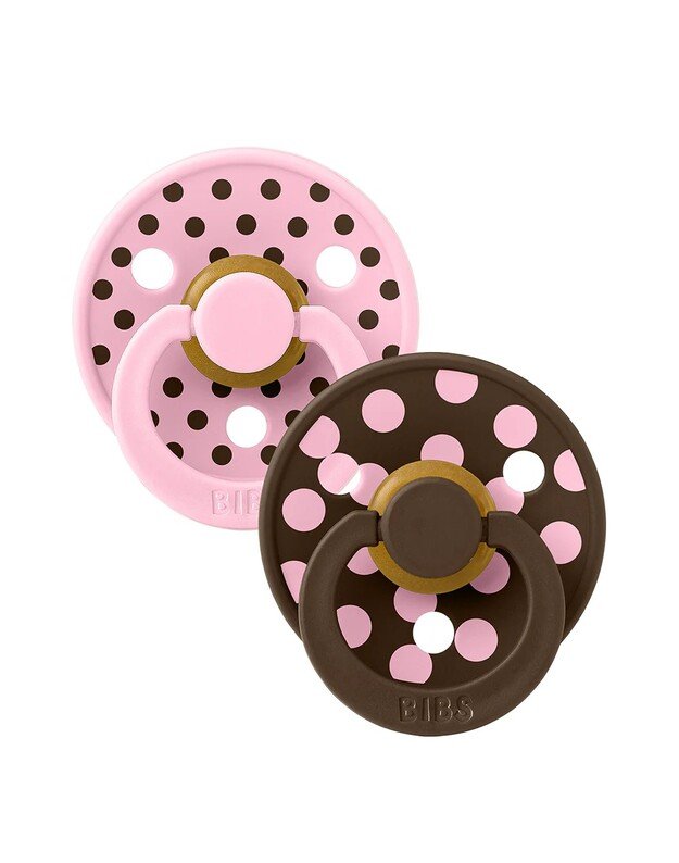 BIBS Studio Colour čiulptukai Polka - Baby Pink/Mocha, 2 vnt, įvairių dydžių