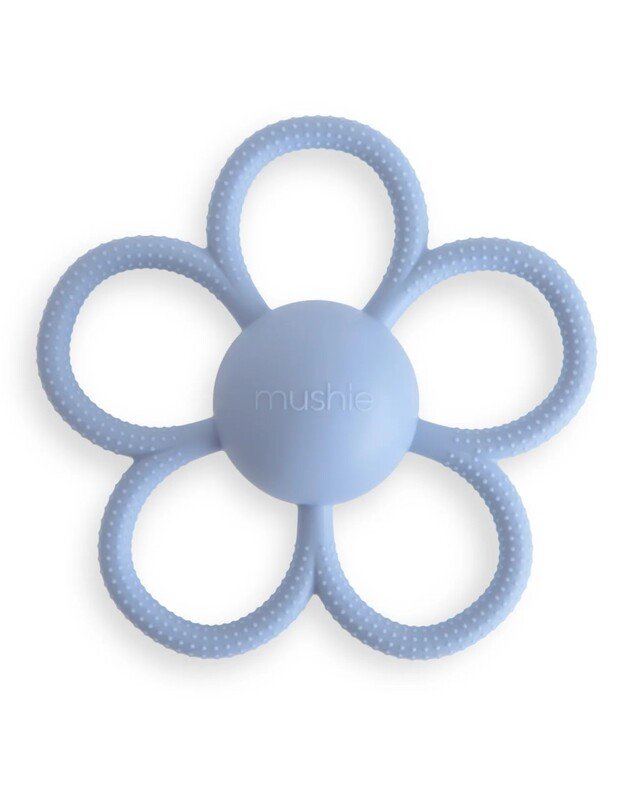 Mushie silikoninis kramtukas - barškutis Daisy Faded Denim, mėlynas