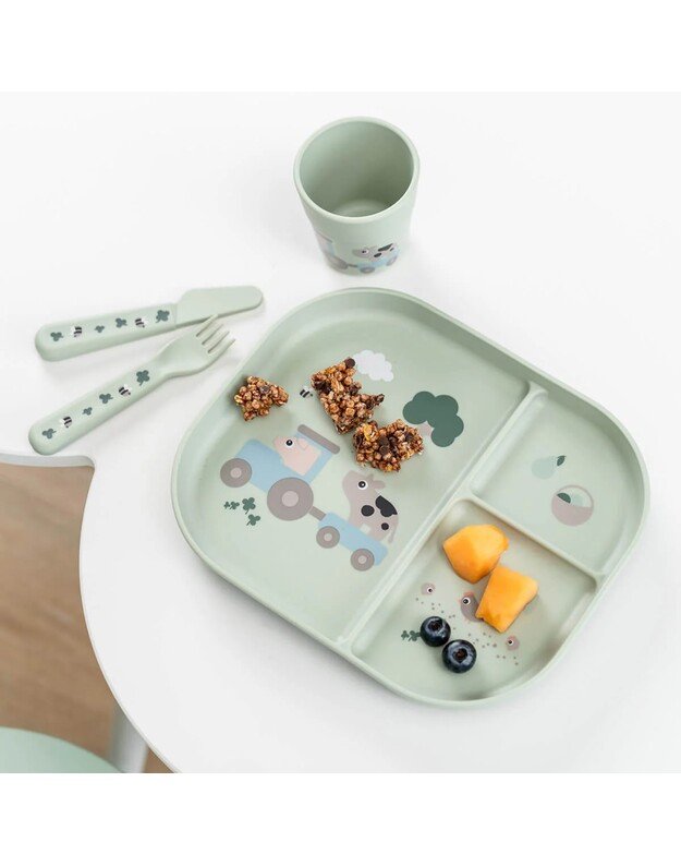 Done by Deer prilimpančių vaiko indų rinkinys Foodie Tiny Farm, žalias 4