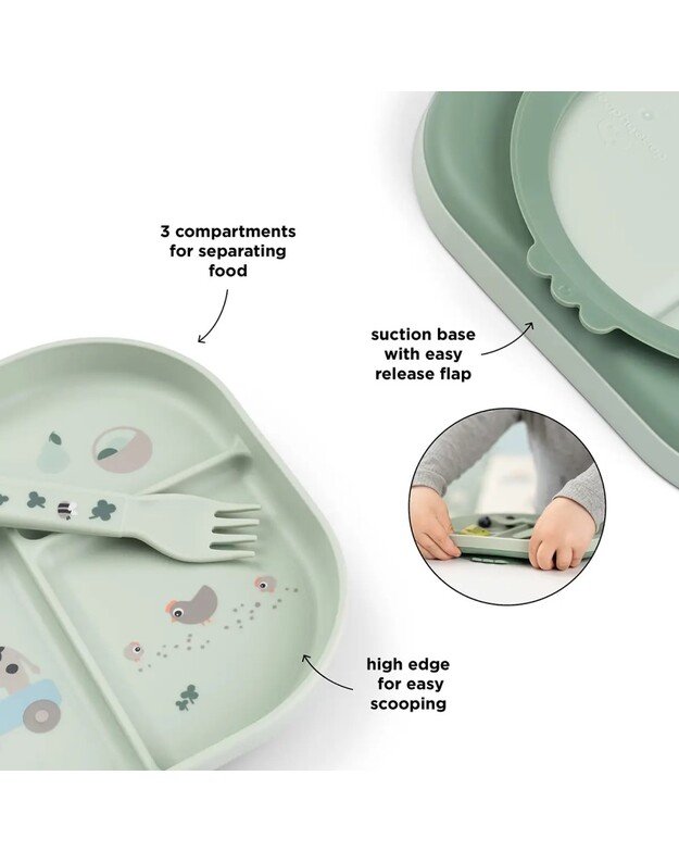 Done by Deer prilimpančių vaiko indų rinkinys Foodie Tiny Farm, žalias 3