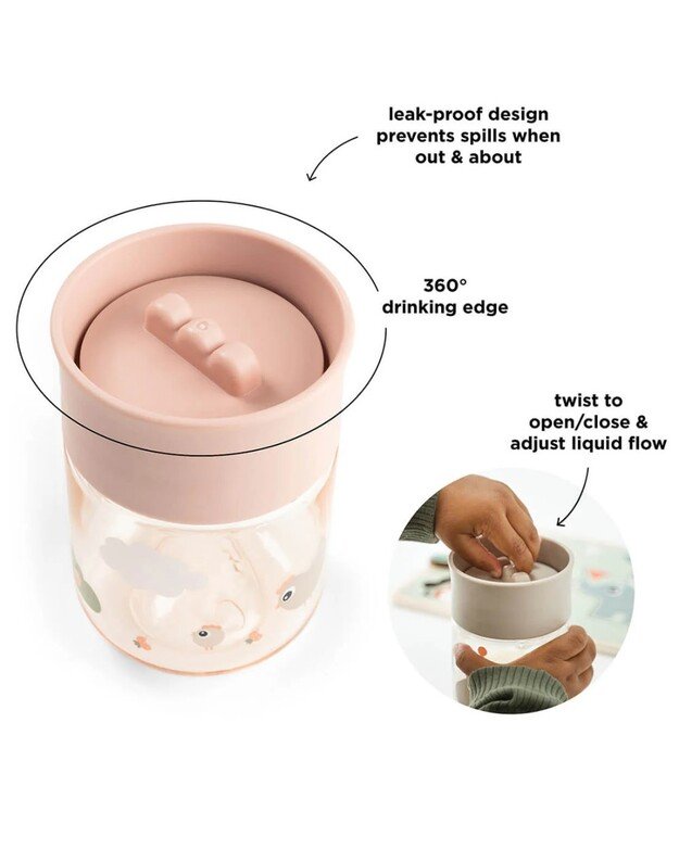 Done by Deer mokymosi gertuvė 360° Tiny Farm, 260ml, rausva