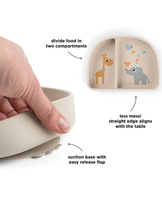 Done by Deer prilimpantis silikoninis dubenėlis su skyriais Stick&Stay Celebration, smėlio spalvos