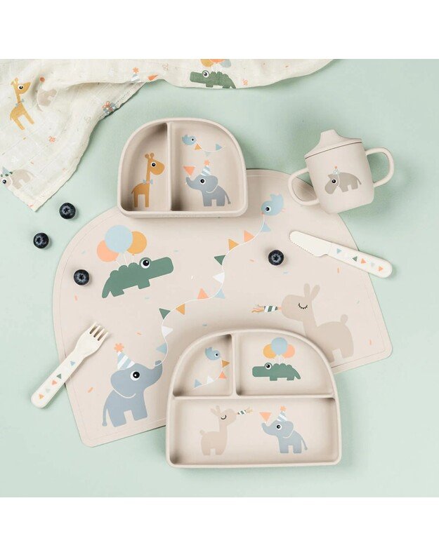 Done by Deer prilimpantis silikoninis dubenėlis su skyriais Stick&Stay Celebration, smėlio spalvos