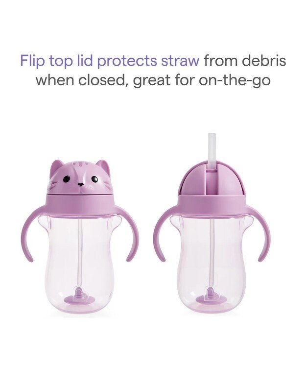 Munchkin gertuvė su šiaudeliu ir svareliu 296ml Cat, violetinė