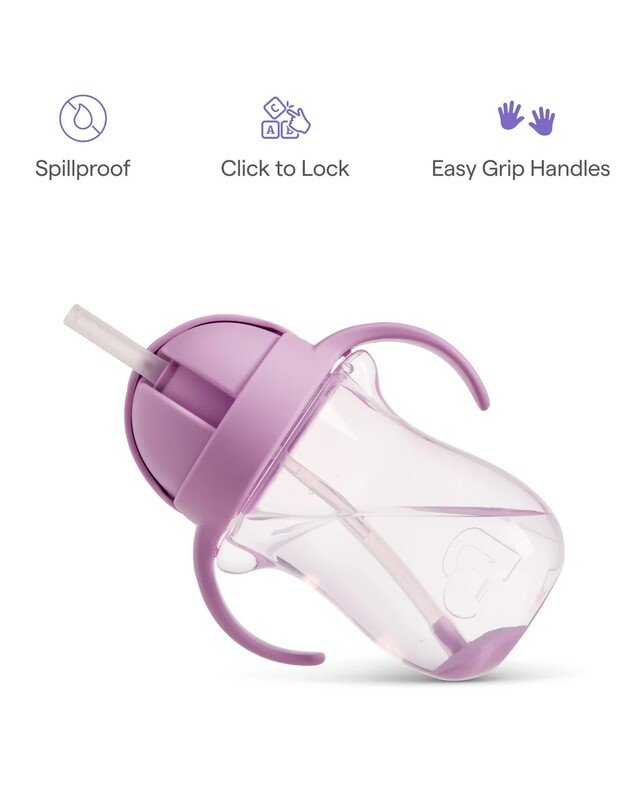 Munchkin gertuvė su šiaudeliu ir svareliu 296ml Cat, violetinė