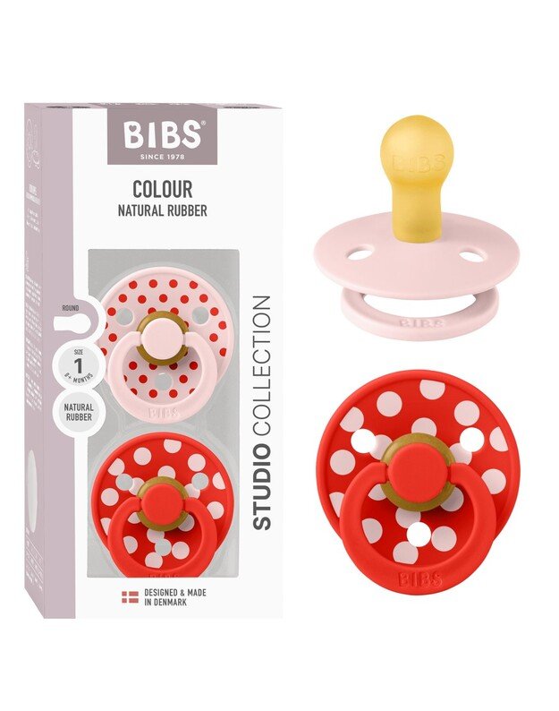 BIBS Studio Colour čiulptukai Polka - Blossom/Candy Apple, 2 vnt, įvairių dydžių