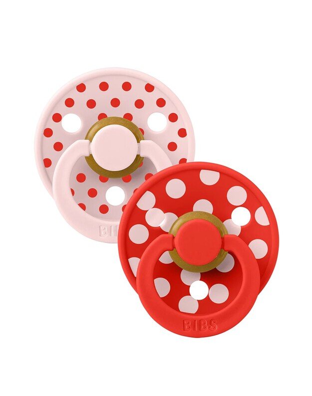 BIBS Studio Colour čiulptukai Polka - Blossom/Candy Apple, 2 vnt, įvairių dydžių