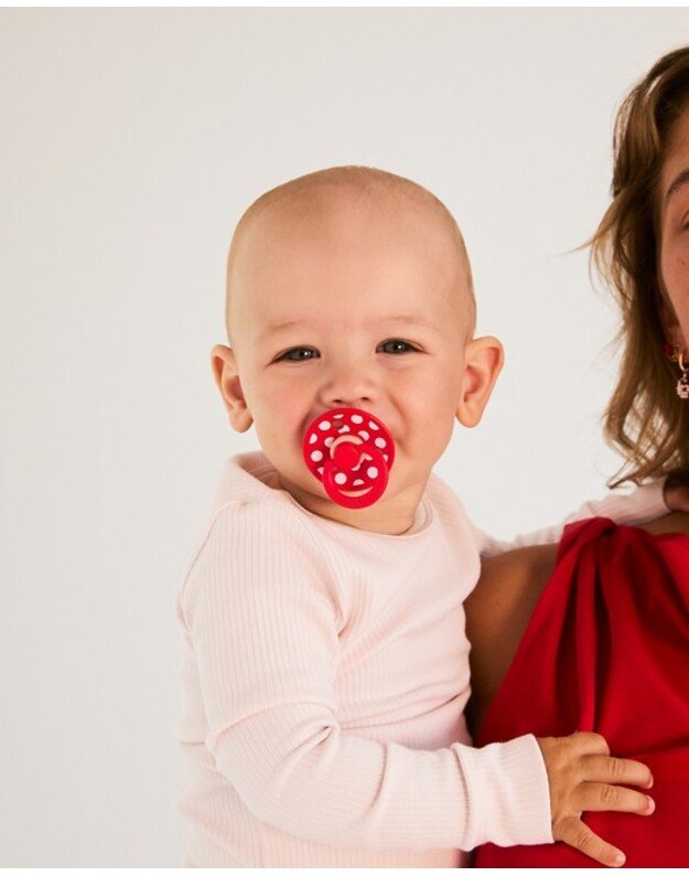 BIBS Studio Colour čiulptukai Polka - Blossom/Candy Apple, 2 vnt, įvairių dydžių