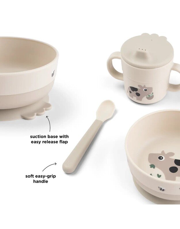 Done by Deer prilimpančių vaiko indų rinkinys Foodie Tiny Farm, smėlio spalvos 2