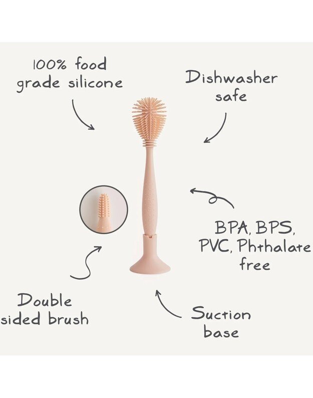 Mushie silikoninis šepetėlis buteliukams plauti Blush, rausvas 2