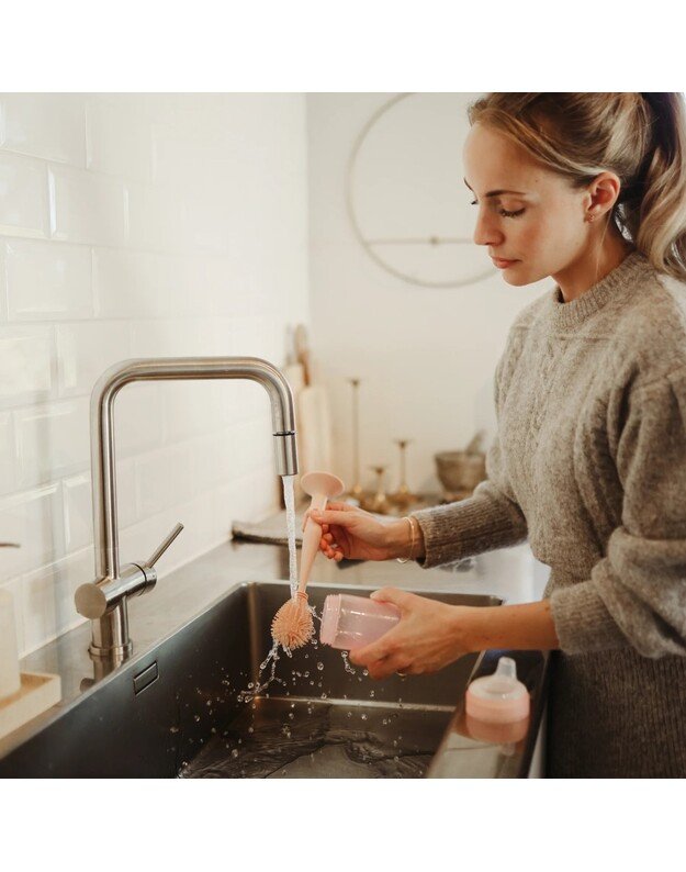 Mushie silikoninis šepetėlis buteliukams plauti Blush, rausvas 3