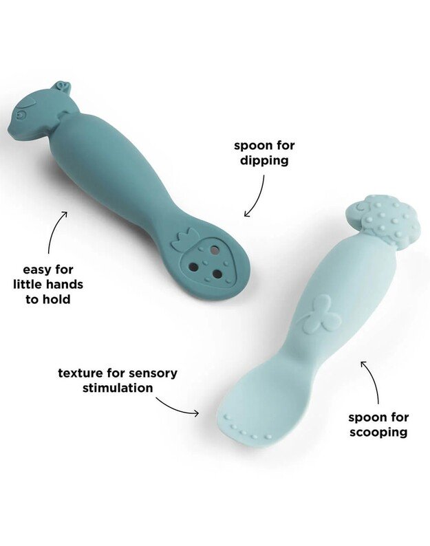 Done by Deer pirmieji (mokomieji) kūdikio maitinimo šaukšteliai Tiny Farm, 2 vnt, mėlyni