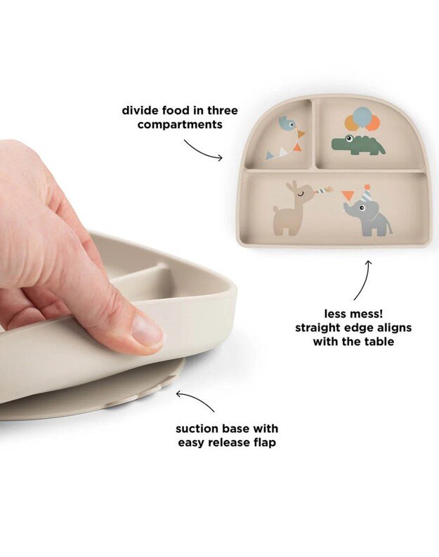 Done by Deer prilimpanti silikoninė lėkštė su skyriais Stick&Stay Celebration, smėlio spalvos