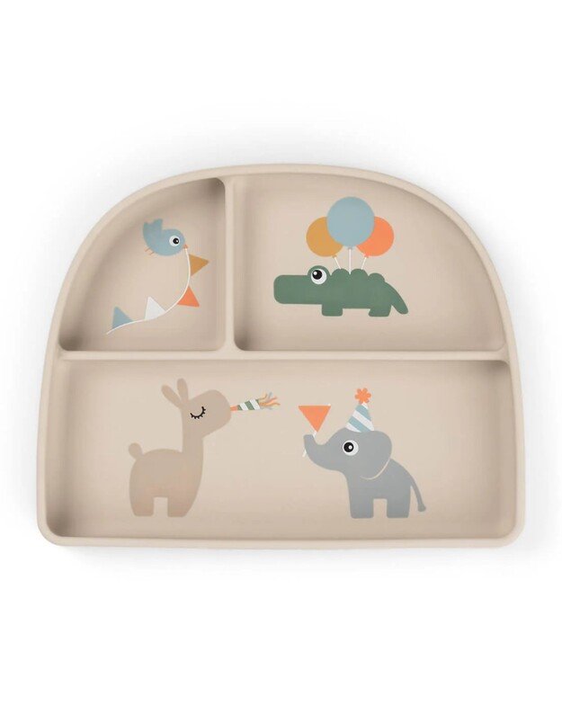 Done by Deer prilimpanti silikoninė lėkštė su skyriais Stick&Stay Celebration, smėlio spalvos