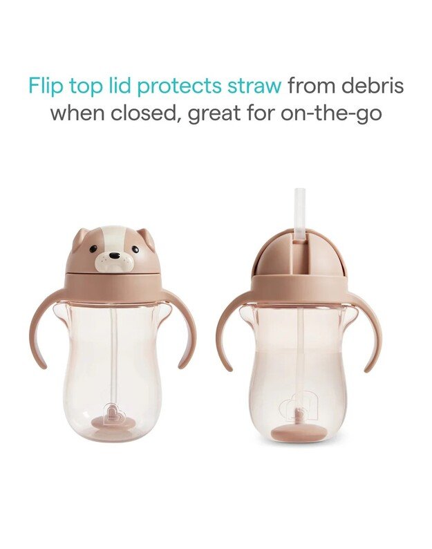 Munchkin gertuvė su šiaudeliu ir svareliu 296ml Dog, smėlio spalvos