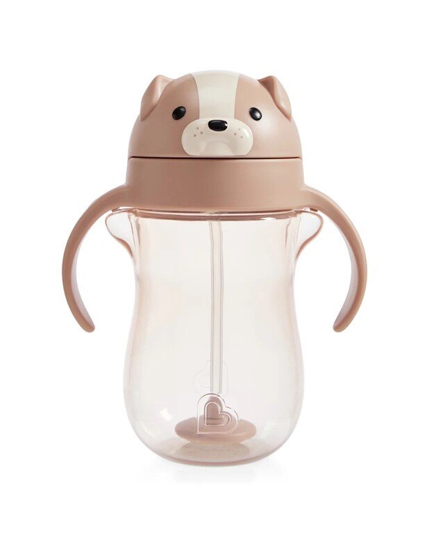 Munchkin gertuvė su šiaudeliu ir svareliu 296ml Dog, smėlio spalvos