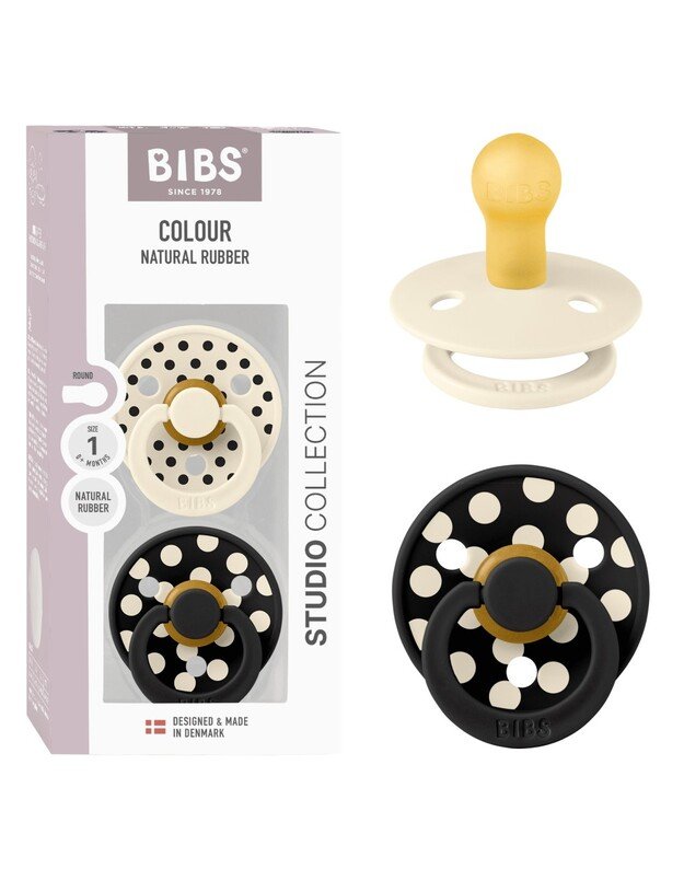 BIBS Studio Colour čiulptukai Polka - Ivory/Black, 2 vnt, įvairių dydžių