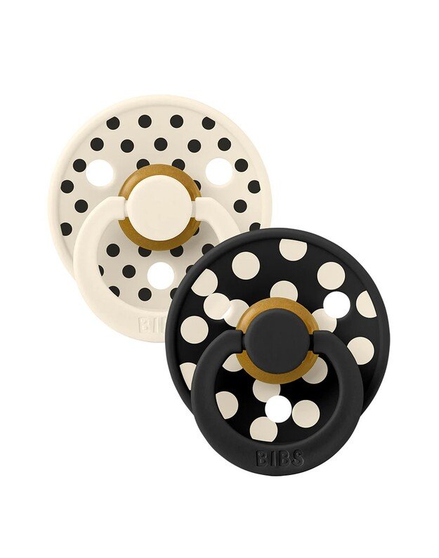 BIBS Studio Colour čiulptukai Polka - Ivory/Black, 2 vnt, įvairių dydžių