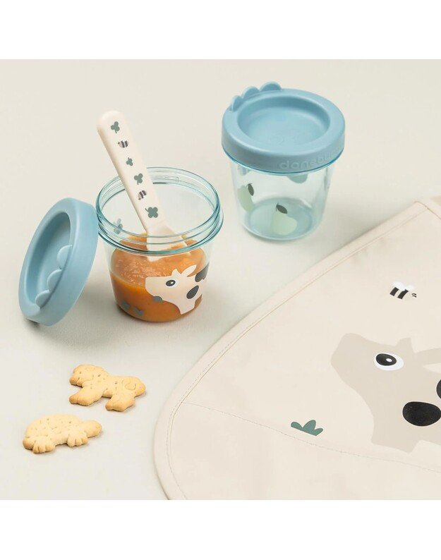 Done by Deer maisto kūdikiams indelių rinkinys Tiny Farm, melsvas 1