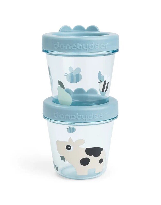 Done by Deer maisto kūdikiams indelių rinkinys Tiny Farm, melsvas