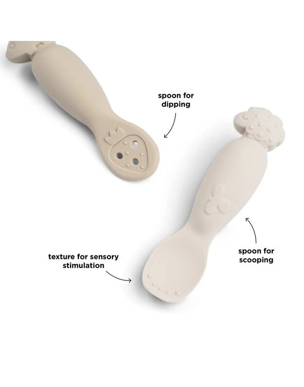 Done by Deer pirmieji (mokomieji) kūdikio maitinimo šaukšteliai Tiny Farm, 2 vnt, smėlio spalvos 1