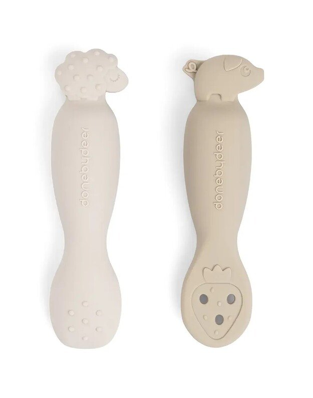 Done by Deer pirmieji (mokomieji) kūdikio maitinimo šaukšteliai Tiny Farm, 2 vnt, smėlio spalvos 3