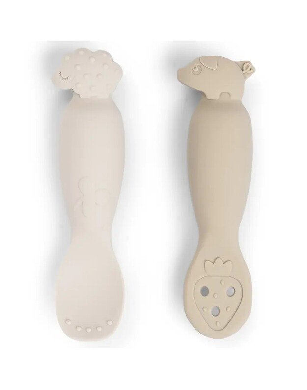 Done by Deer pirmieji (mokomieji) kūdikio maitinimo šaukšteliai Tiny Farm, 2 vnt, smėlio spalvos