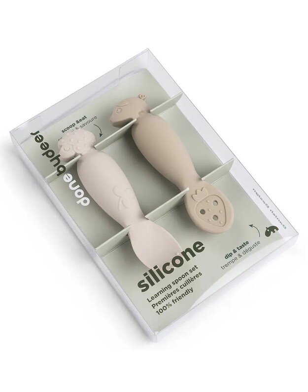 Done by Deer pirmieji (mokomieji) kūdikio maitinimo šaukšteliai Tiny Farm, 2 vnt, smėlio spalvos 4