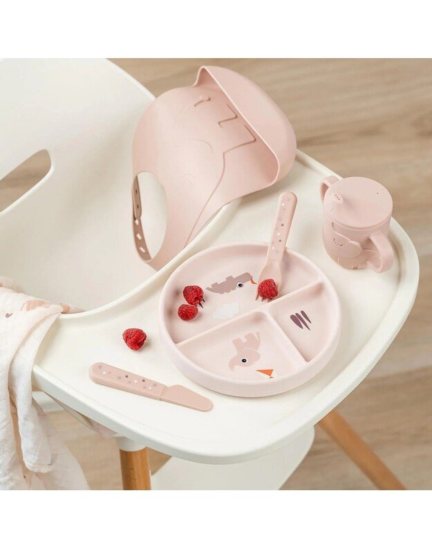 Done by Deer prilimpanti silikoninė lėkštė su skyriais Stick&Stay Playground, rausva 1