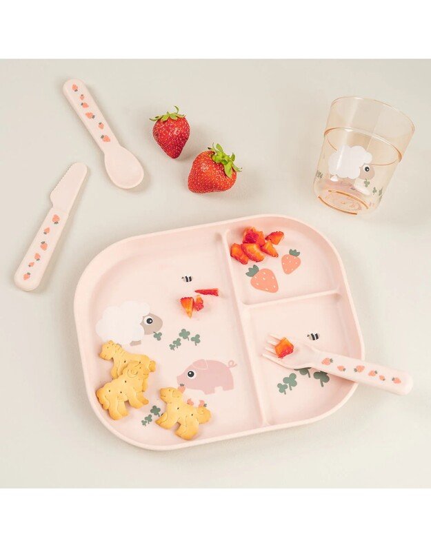 Done by Deer L dydžio stiklinė Tiny Farm, rausva 3