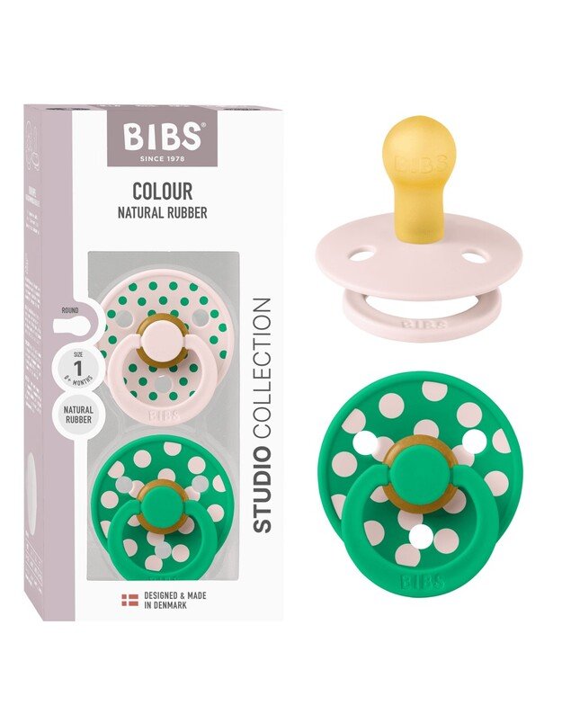 BIBS Studio Colour čiulptukai Polka - Petal/Cactus, 2 vnt, įvairių dydžių