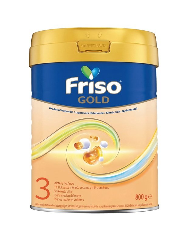 FRISO GOLD 3 tolesnio maitinimo pieno mišinys vaikams nuo 12 mėnesių, 800 g